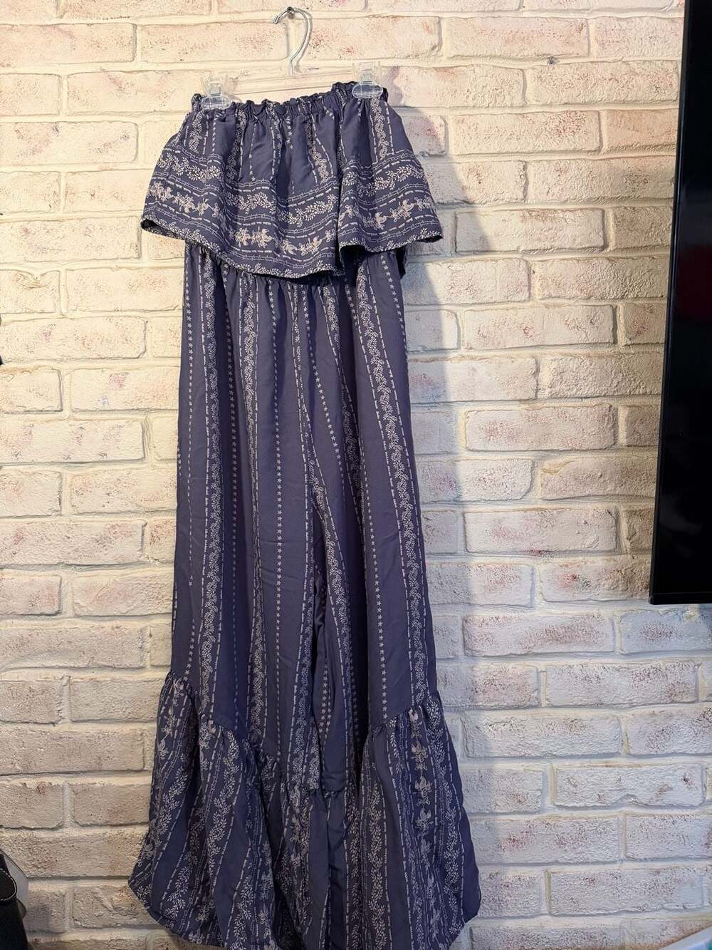 Japna Strapless Smocked Waist Boho Floral Wide Leg Jumpsuit